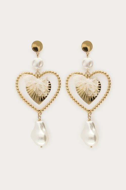 Statement heart earrings with imitation pearls | My Jewellery
