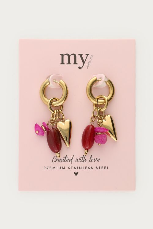 Statement hoop earrings with red pink beads | My Jewellery