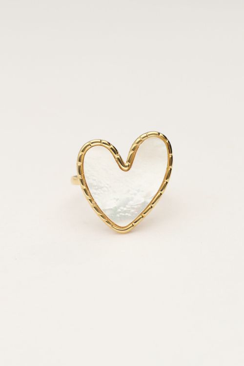 Statement-Ring mit Herz aus Perlmutt