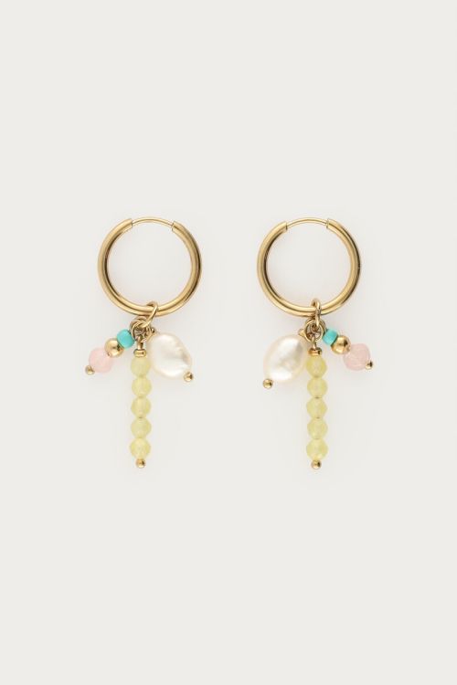 Sunrocks earrings with green beads & freshwater pearl | My Jewellery