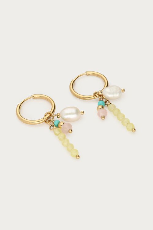 Sunrocks earrings with green beads & freshwater pearl | My Jewellery