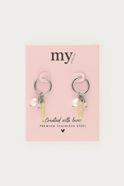 Sunrocks earrings with green beads & freshwater pearl | My Jewellery