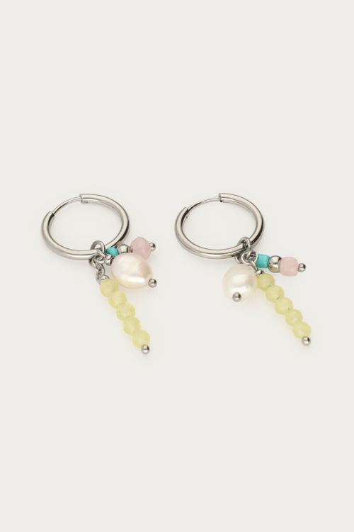 Sunrocks earrings with green beads & freshwater pearl | My Jewellery