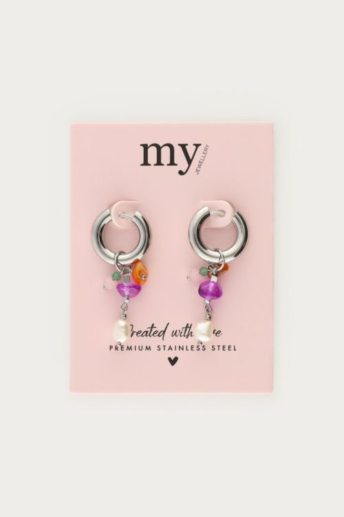 Sunrocks earrings with purple stones & freshwater pearl | My Jewellery