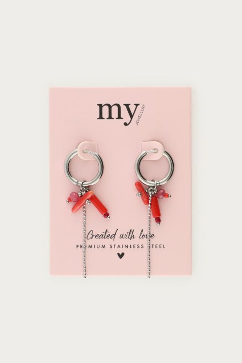 Sunrocks earrings with red stones & balls | My Jewellery
