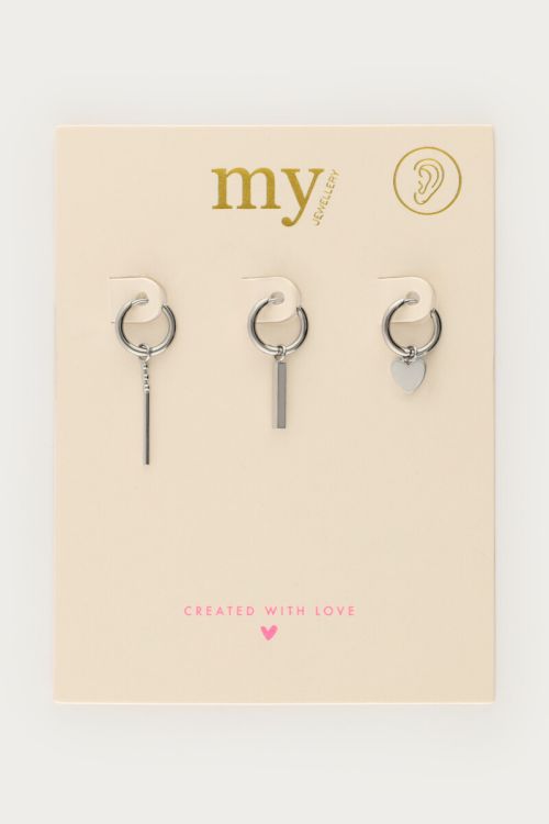 Trio of hoop earrings with heart | My Jewellery