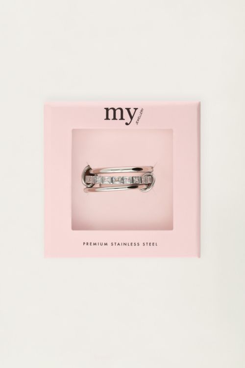 Triple ring connected with rhinestones | My Jewellery