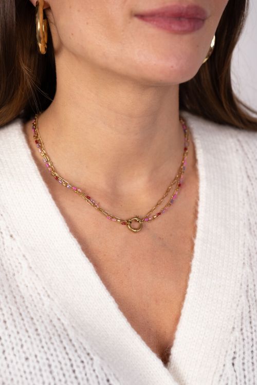 Triple necklace with links &amp; pink beads | My Jewellery