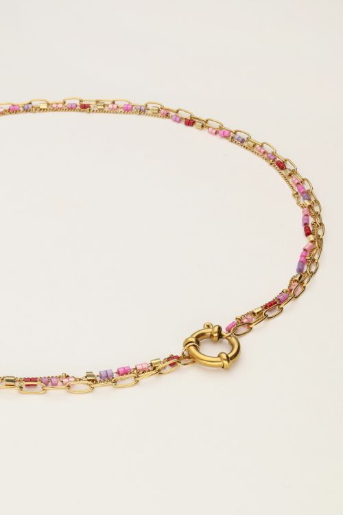 Triple necklace with chains & pink beads | My Jewellery