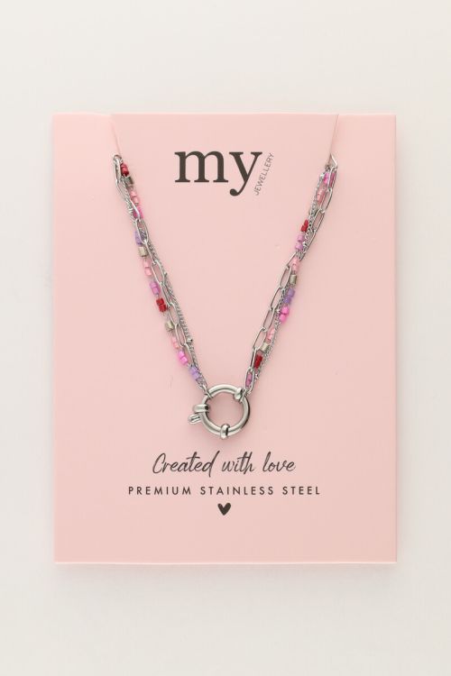 Triple necklace with chains & pink beads | My Jewellery
