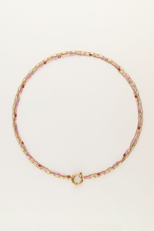 Triple necklace with chains & pink beads | My Jewellery