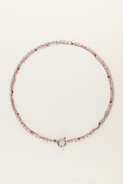 Triple necklace with chains & pink beads | My Jewellery