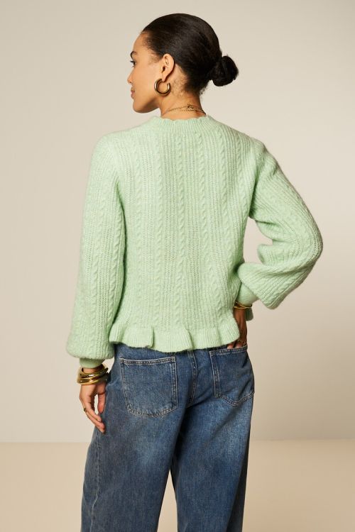 Turquoise cable sweater with scalloped edge | My Jewellery