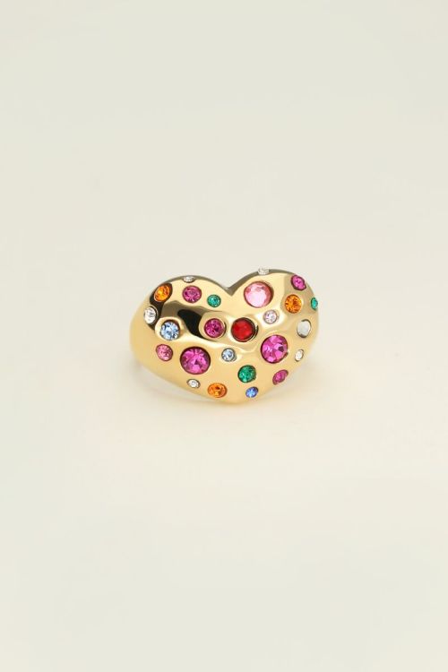 Universe statement ring with heart and multicoloured rhinestones | My Jewellery