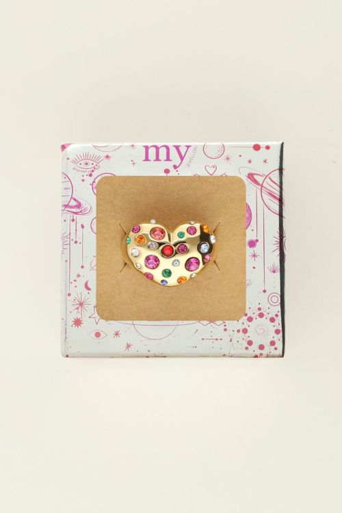 Universe statement ring with heart and multicoloured rhinestones | My Jewellery
