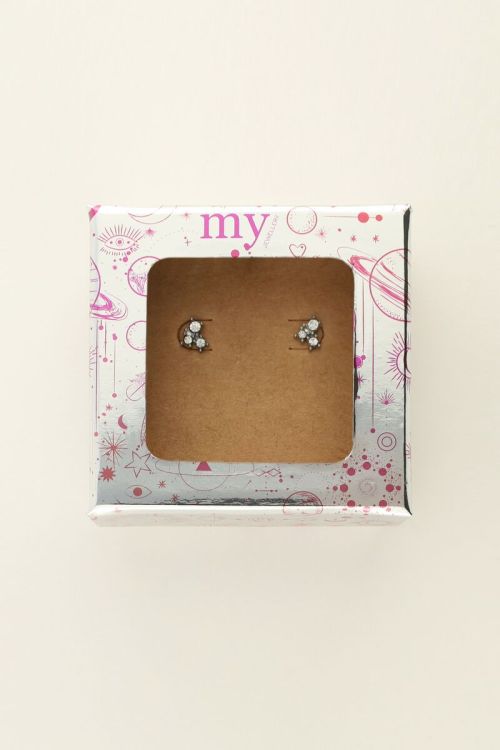 Universe studs with square silver rhinestones | My Jewellery