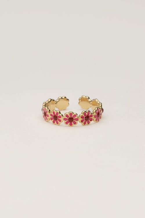 Vintage ring with pink & red flowers