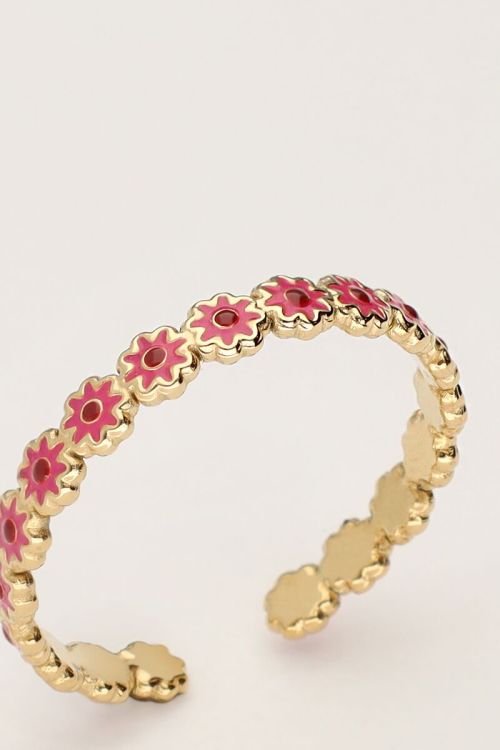 Vintage ring with small pink & red flowers