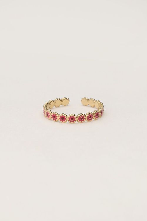 Vintage ring with small pink & red flowers
