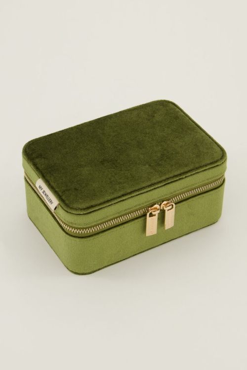 Vintage green velvet jewellery box 