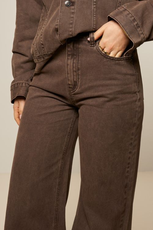 Bruine wide leg jeans met wassing