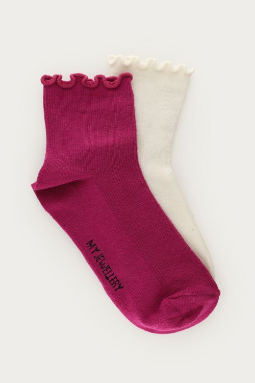 Weißes und lilafarbenes Socken-Set mit Rüsche 