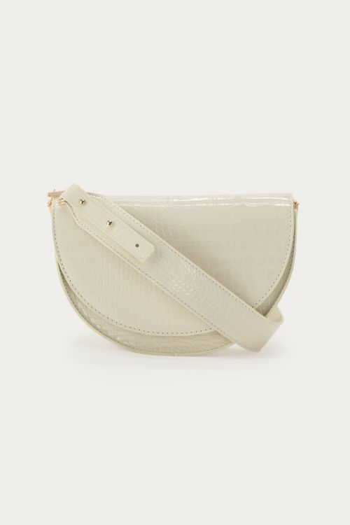 White half round shoulderbag with crocodile print | My Jewellery