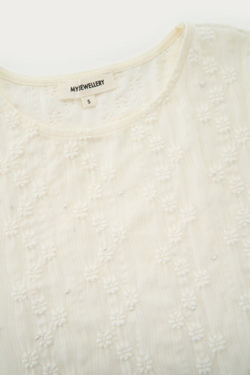 White lace top with faux pearls | My Jewellery