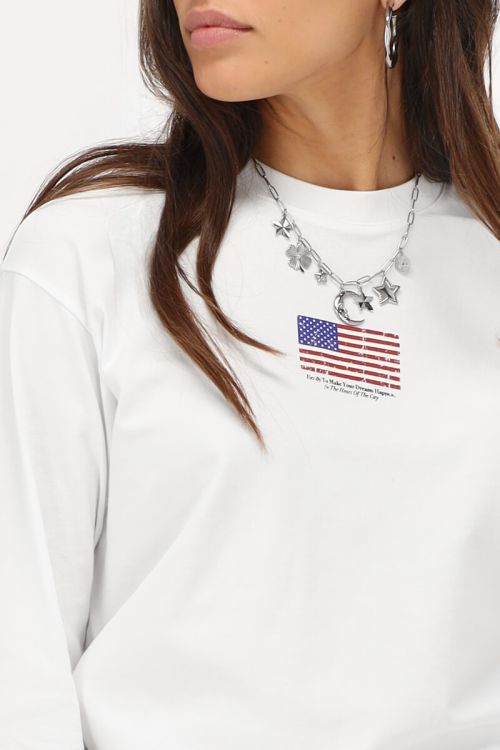 White long sleeve T-shirt with American flag | My Jewellery