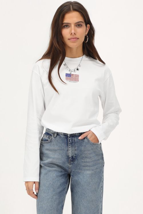 White long sleeve T-shirt with American flag | My Jewellery