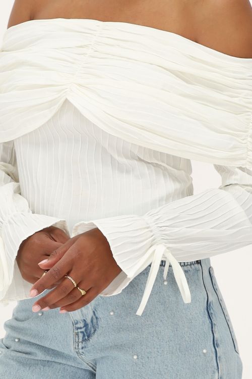 Top texturé blanc à épaules nues