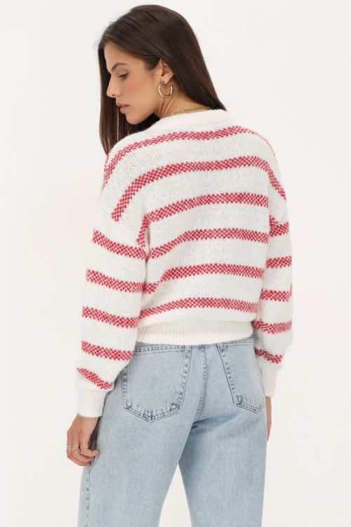 White oversized sweater with red stripes | My Jewellery