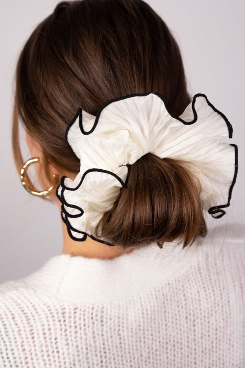 White scrunchie with black trim | My Jewellery