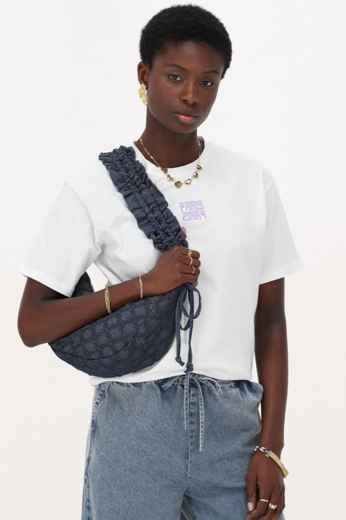 White t-shirt with "Paris Paris" embroidery