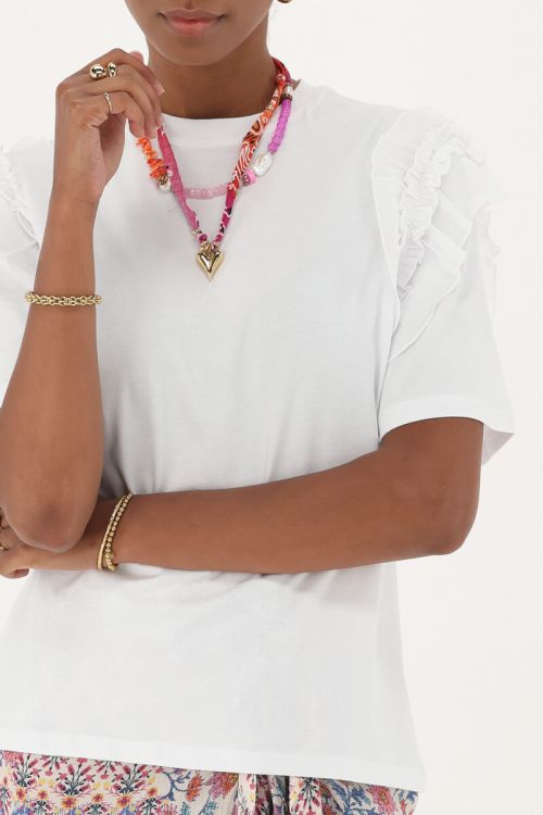 White T-shirt with ruffles | My Jewellery
