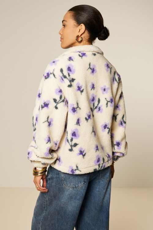 White teddy jacket with purple flowers | My Jewellery