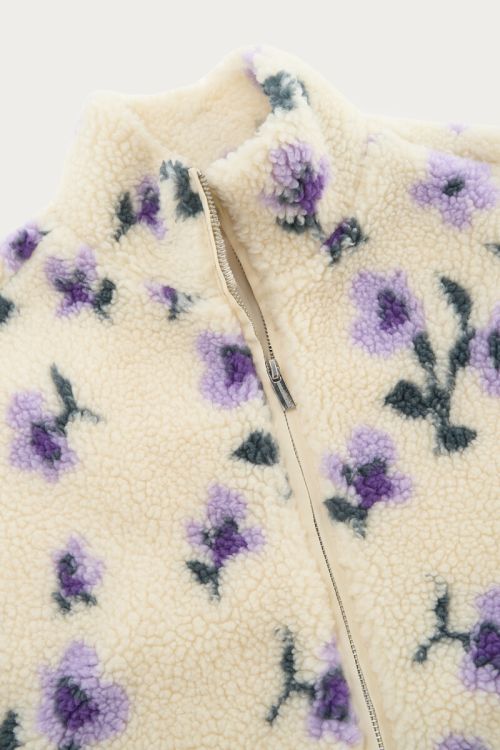White teddy jacket with purple flowers | My Jewellery