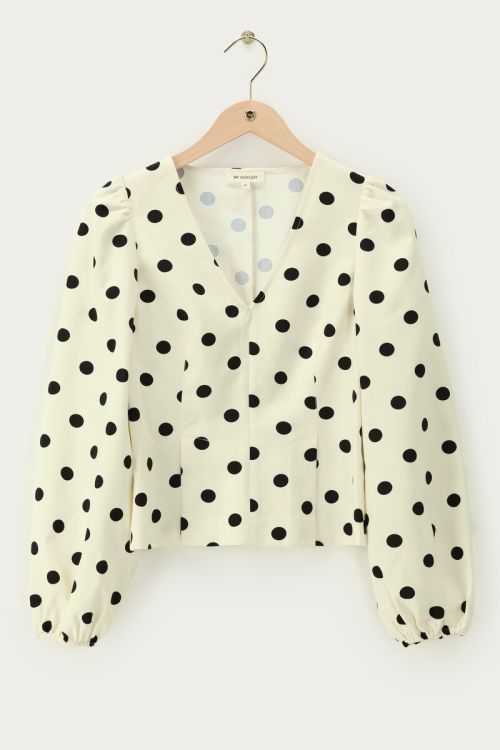 White top with black polka dot and zipper closure | My Jewellery
