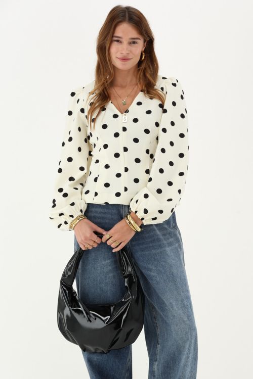 White top with black polka dot and zipper closure | My Jewellery