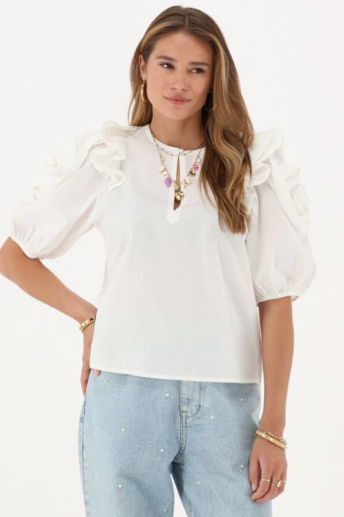 White top with flowers on sleeves | My Jewellery
