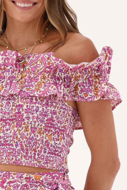 White top with pink &amp; orange bohemian print | My Jewellery