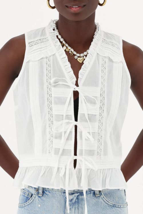 White top with pleats & ribbon details | My Jewellery