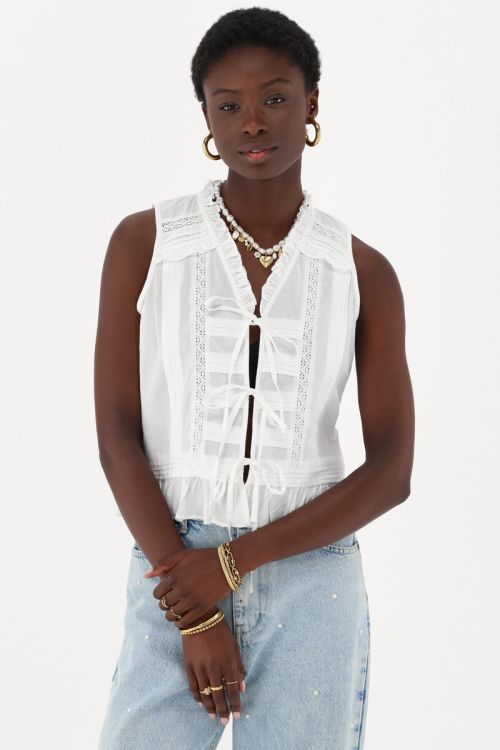 White top with pleats & ribbon details | My Jewellery