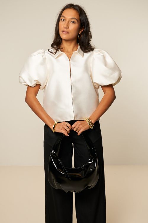 White top with short puff sleeves in satin look | My Jewellery