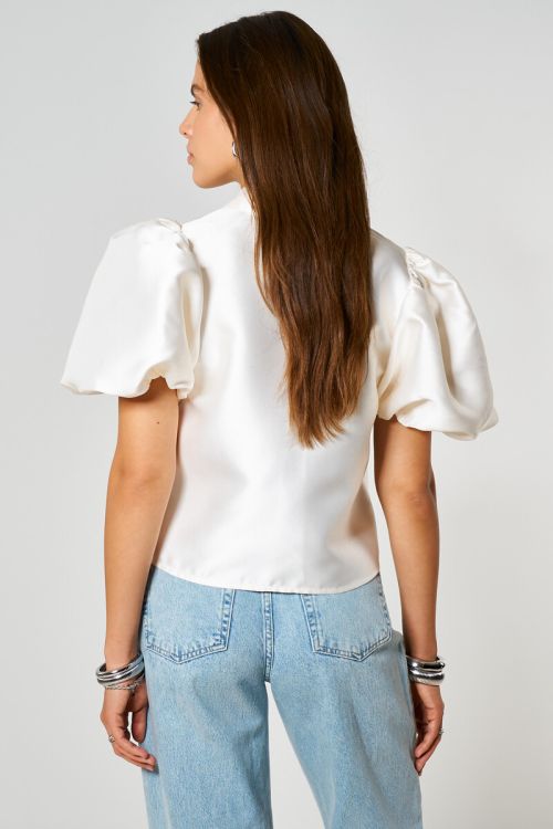 White top with short puff sleeves in satin look | My Jewellery