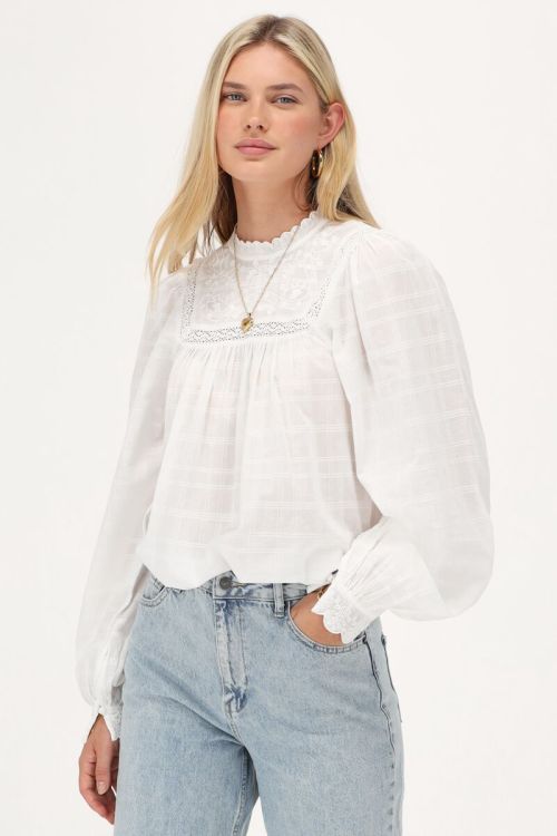 White embroidered top with lace details | My Jewellery