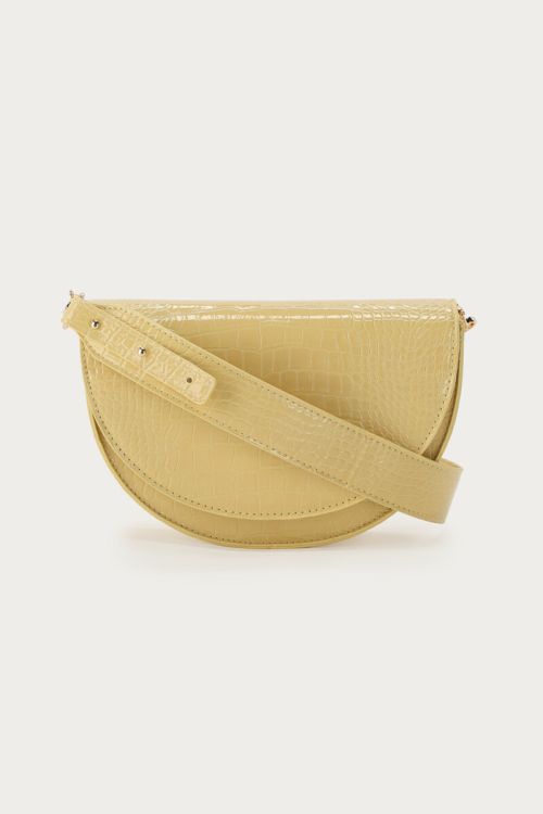Yellow half round shoulder bag with crocoprint