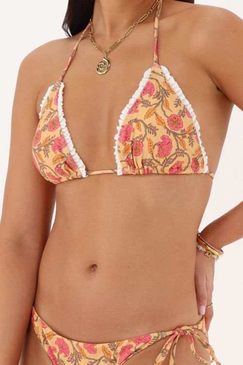 Yellow triangle bikini top with flowers | My Jewellery
