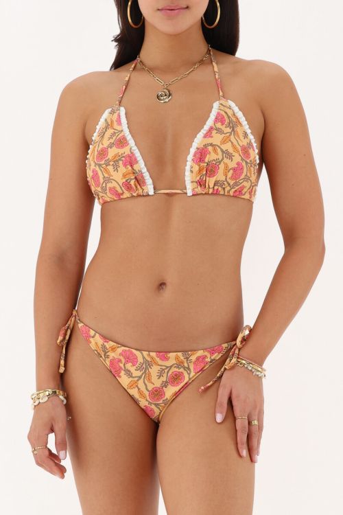 Yellow triangle bikini top with flowers | My Jewellery
