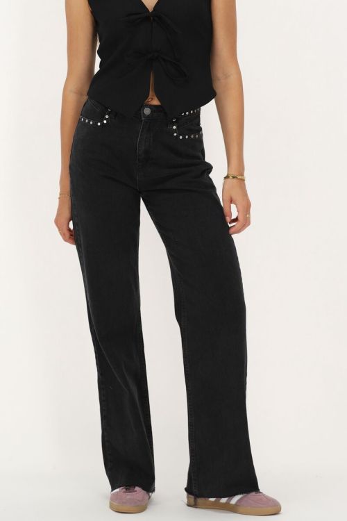 Back wide-leg jeans with studs | My Jewellery